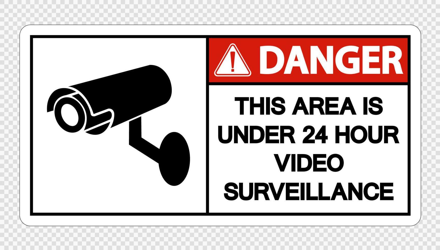 gevaar dit gebied is onder 24-uurs videobewakingsteken op transparante achtergrond vector