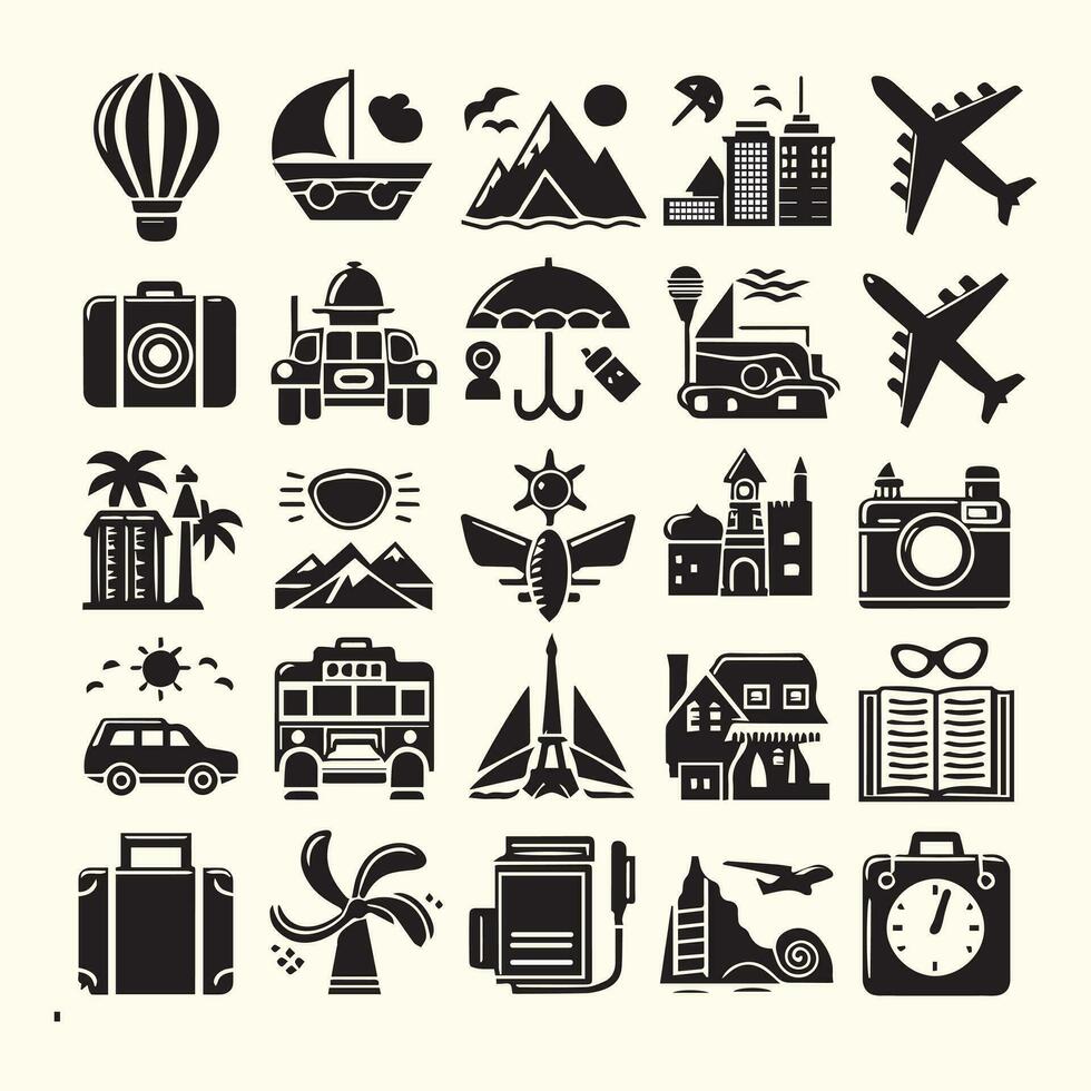 reeks van pictogrammen voor reizen en rondleidingen. pictogrammen voor tours en reizen. vector icoon voor reizen