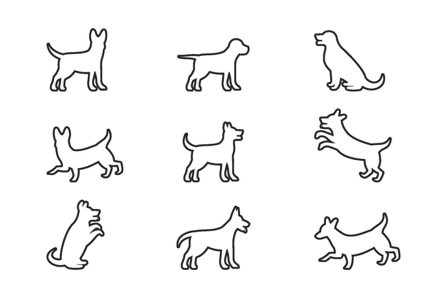 hond icoon vector, geïsoleerd zwart silhouet van een hond, verzameling vector