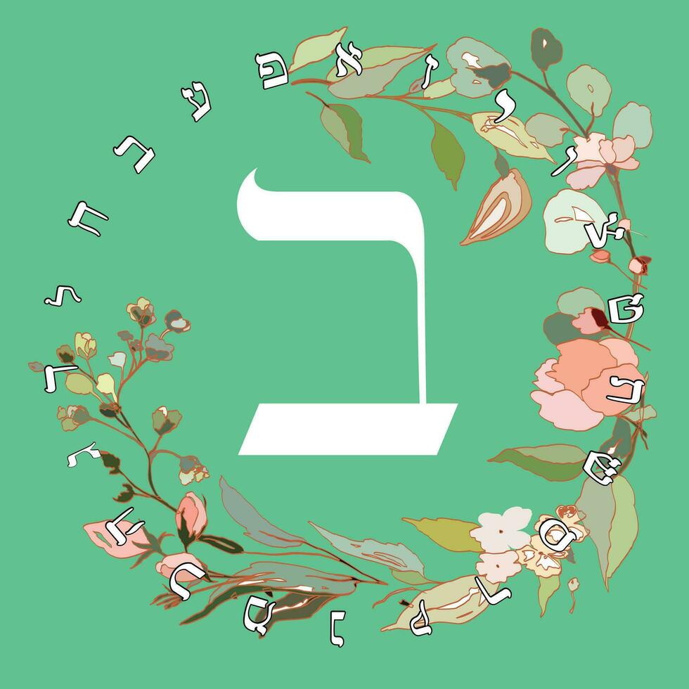 vector illustratie van de Hebreeuws alfabet met bloemen ontwerp. Hebreeuws brief gebeld beth wit Aan groen achtergrond.