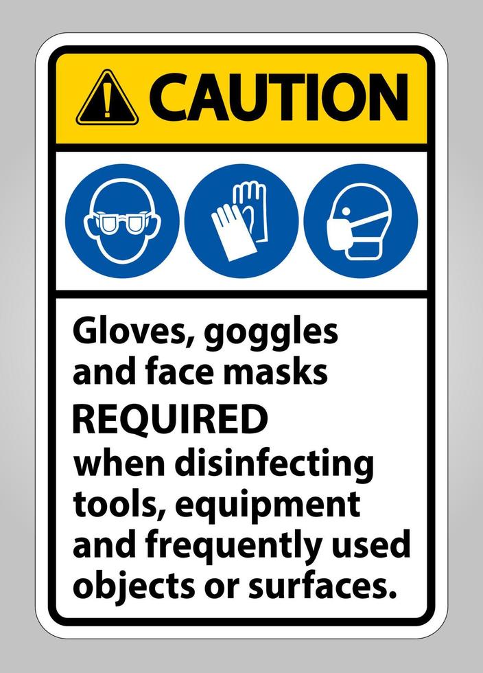 voorzichtigheid handschoenen, bril en gezichtsmaskers vereist teken op witte achtergrond, vector illustratie eps.10