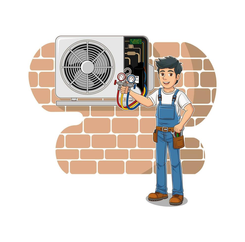 hvac service cartoon karakter ontwerp illustratie vector