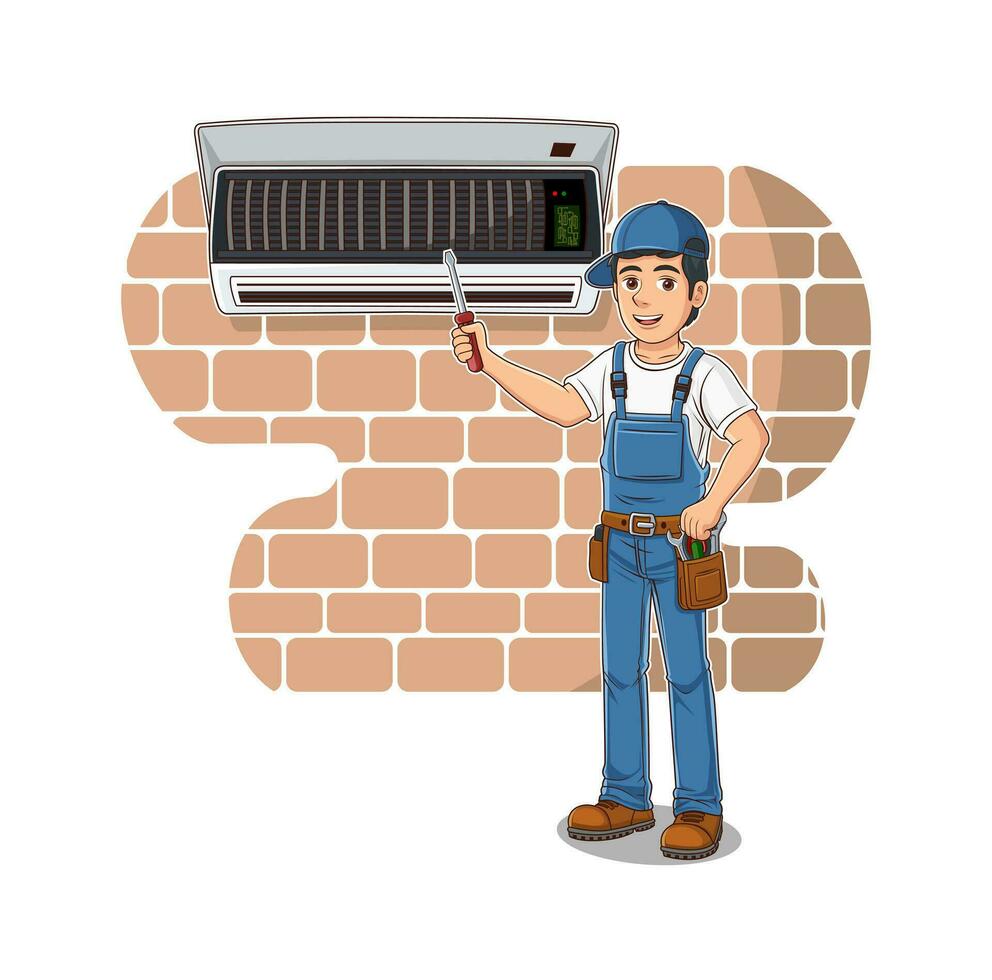 hvac service cartoon karakter ontwerp illustratie vector