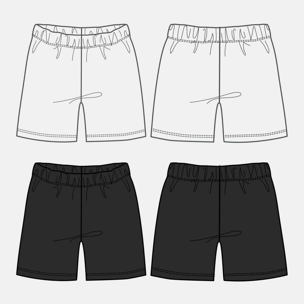 zwart en wit zweet shorts broek technisch tekening mode vlak schetsen vector illustratie sjabloon voor kinderen