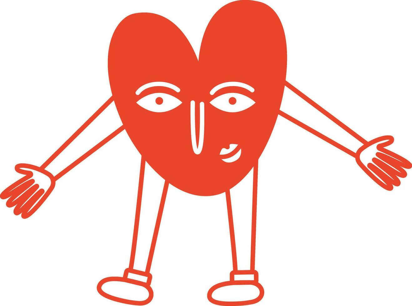 rood grappig retro helder groovy hart, illustratie van speels liefde harten voor valentijnsdag dag in lijn stijl vector