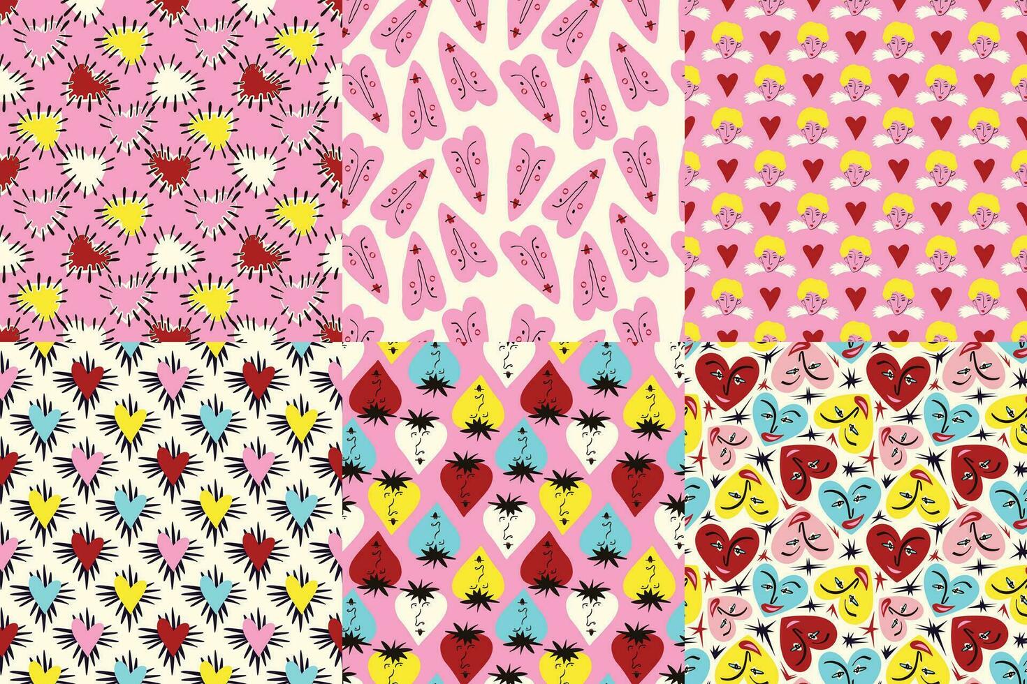 helder en koel grappig patronen voor Valentijnsdag dag. naadloos patroon met koel speels liefde harten vector