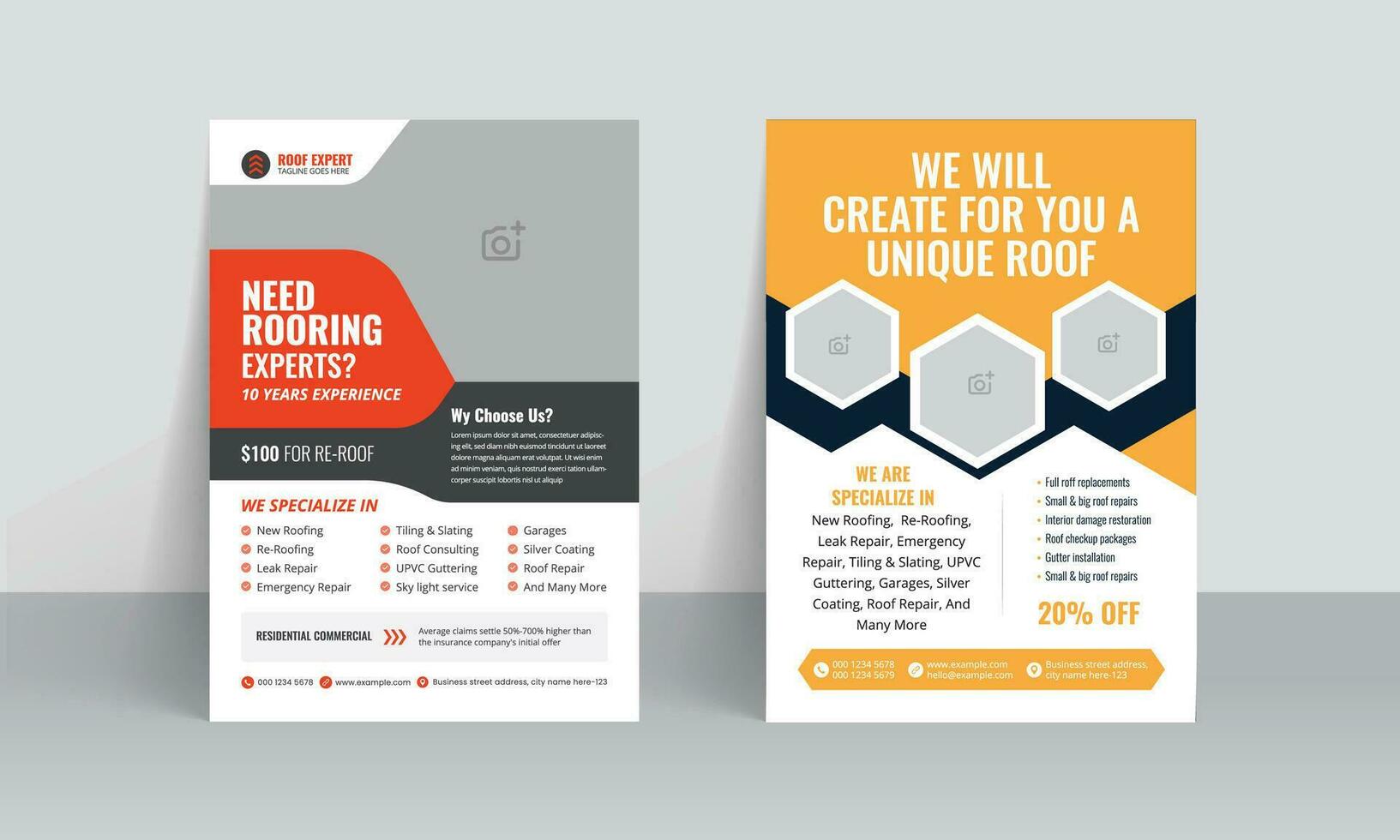 dakbedekking onderhoud folder brochure Hoes sjabloon en klusjesman huis reparatie brochure ontwerp met gebouw oplossing poster lay-out vector