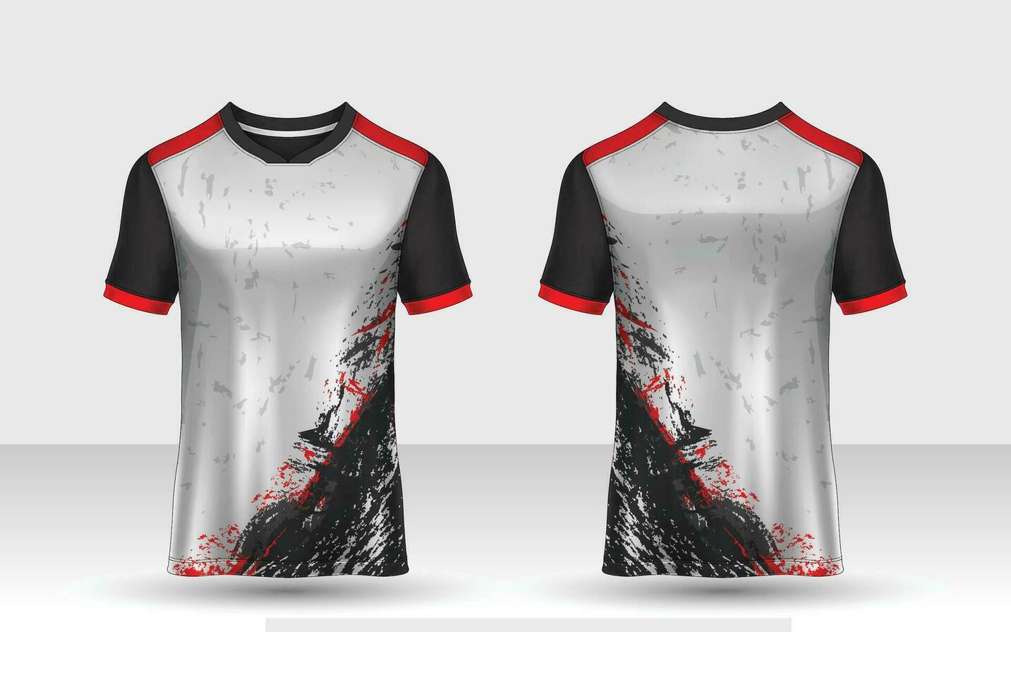 t-shirt sport Jersey ontwerp sjabloon met meetkundig lijn achtergrond. sport uniform in voorkant visie. overhemd bespotten omhoog voor sport club. vector illustratie