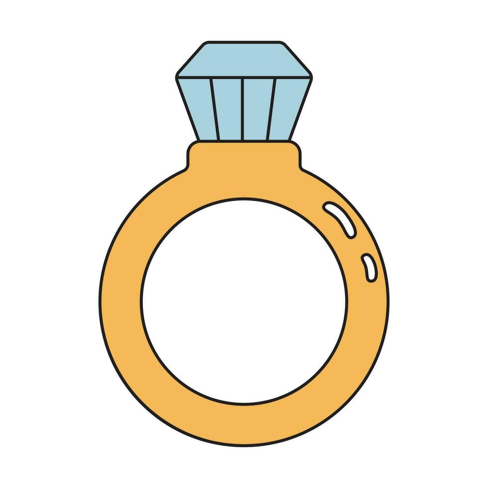 goud ring met steen in retro groovy stijl. verloving, huwelijk voorstel, trouwen mij. symbool van liefde. ring met diamant. vector