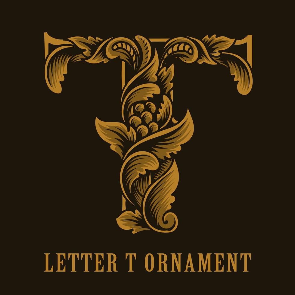 letter t-logo vintage ornamentstijl vector