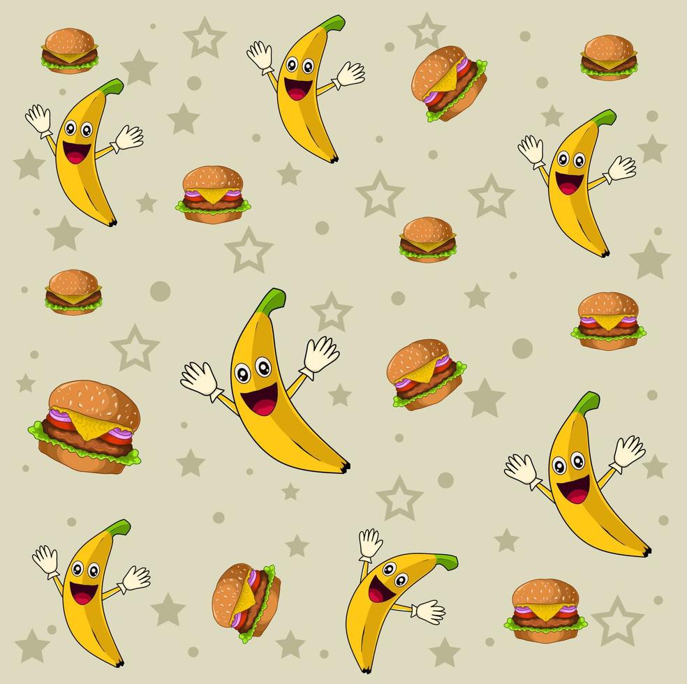 schattige banaan met hamburger naadloos patroon vector