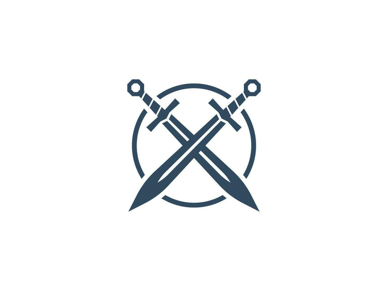 zwaard cirkel logo vector icoon illustratie, logo sjabloon