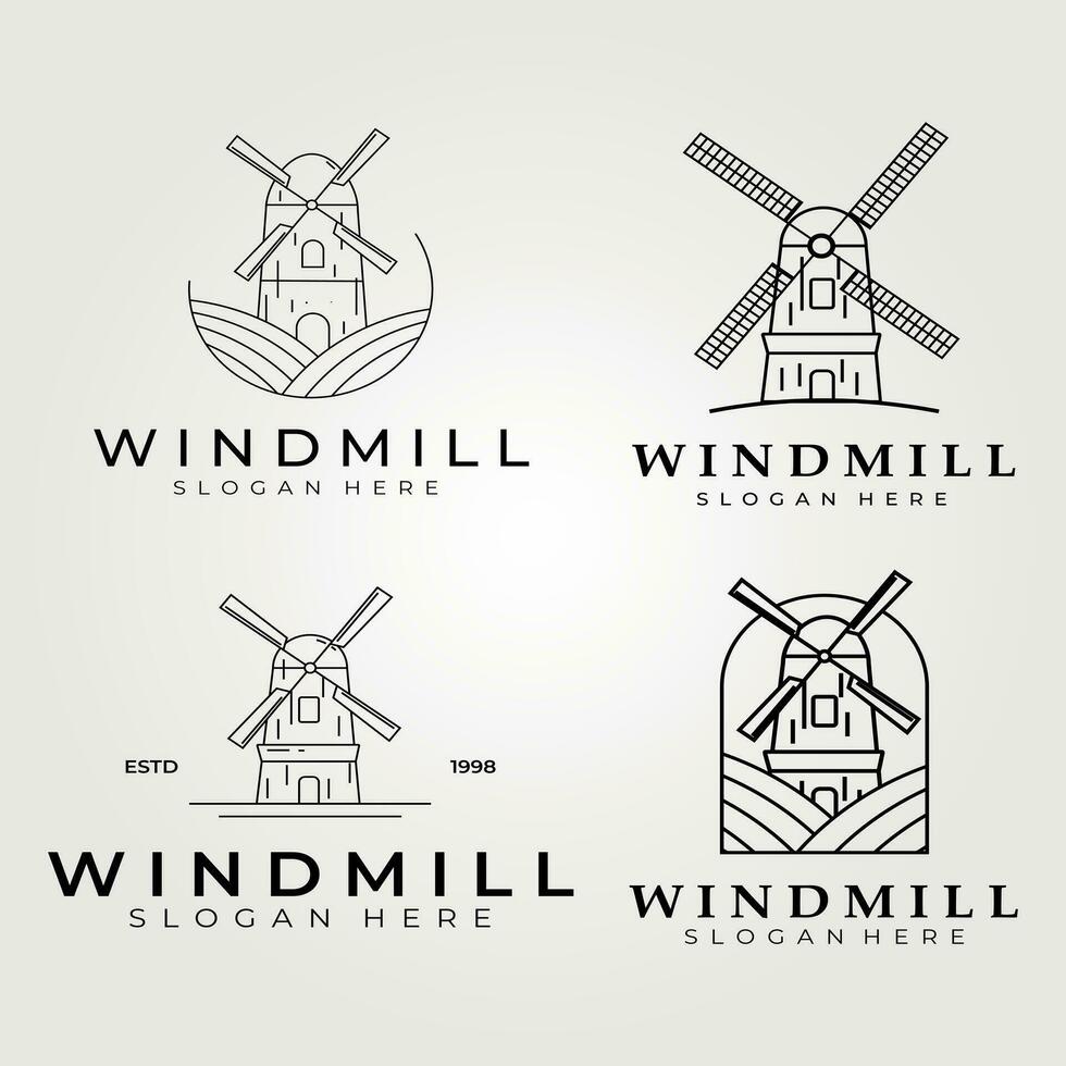 windmolen lijn kunst reeks en verzameling logo vector wijnoogst illustratie ontwerp, boerderij, bakkerij logo