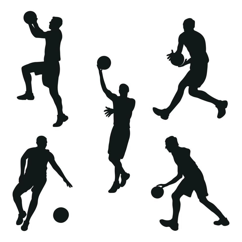 basketbal, zwart silhouet van een atleet basketbal speler met een bal vector