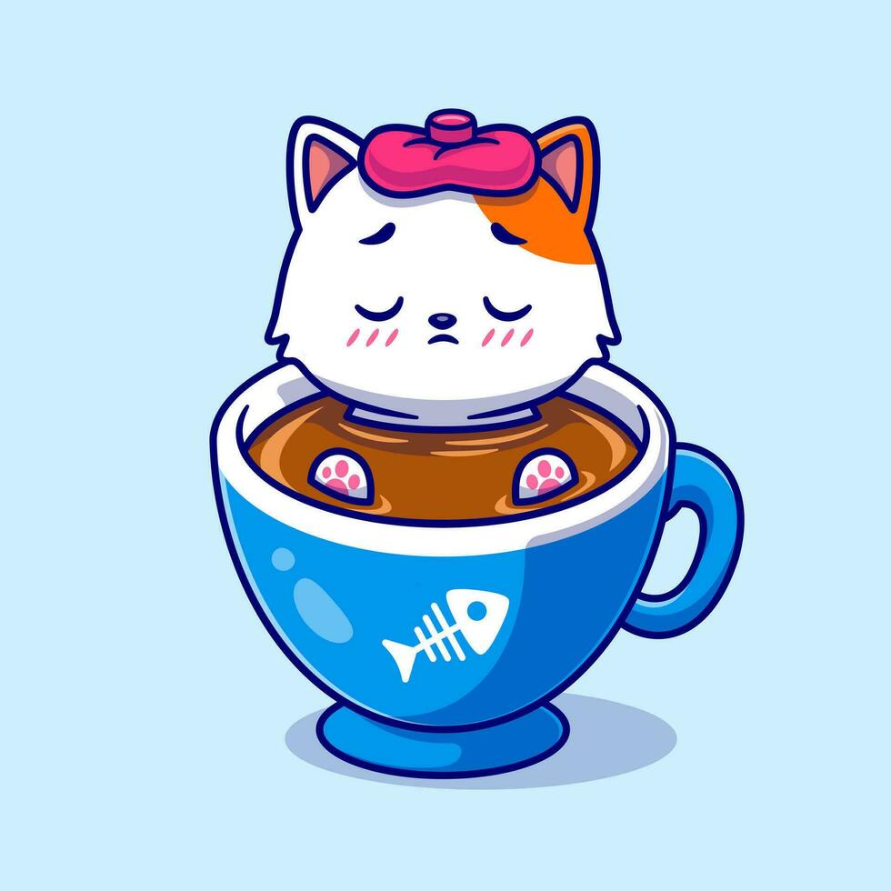 schattig kat koorts in koffie tekenfilm vector icoon illustratie. dier voedsel icoon concept geïsoleerd premie vector. vlak tekenfilm stijl