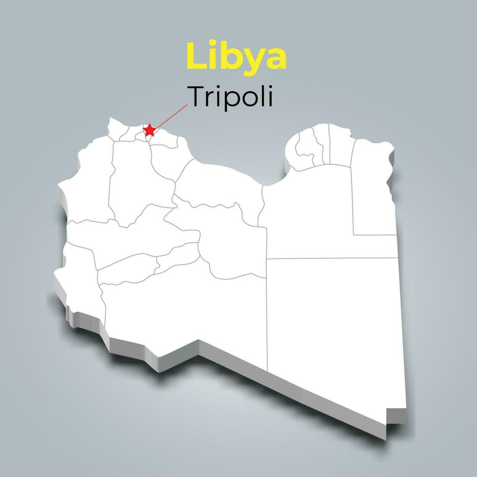 Libië 3d kaart met borders van Regio's en haar hoofdstad vector