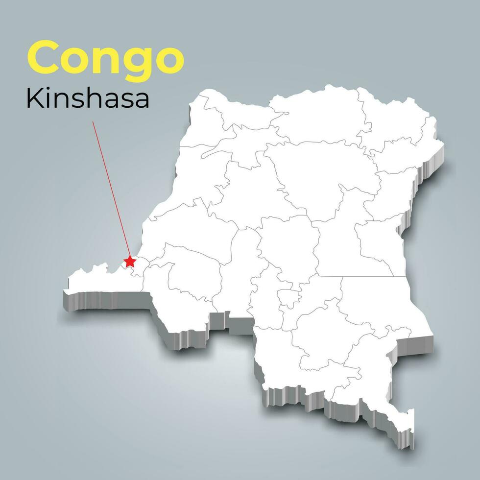 Congo 3d kaart met borders van Regio's en haar hoofdstad vector