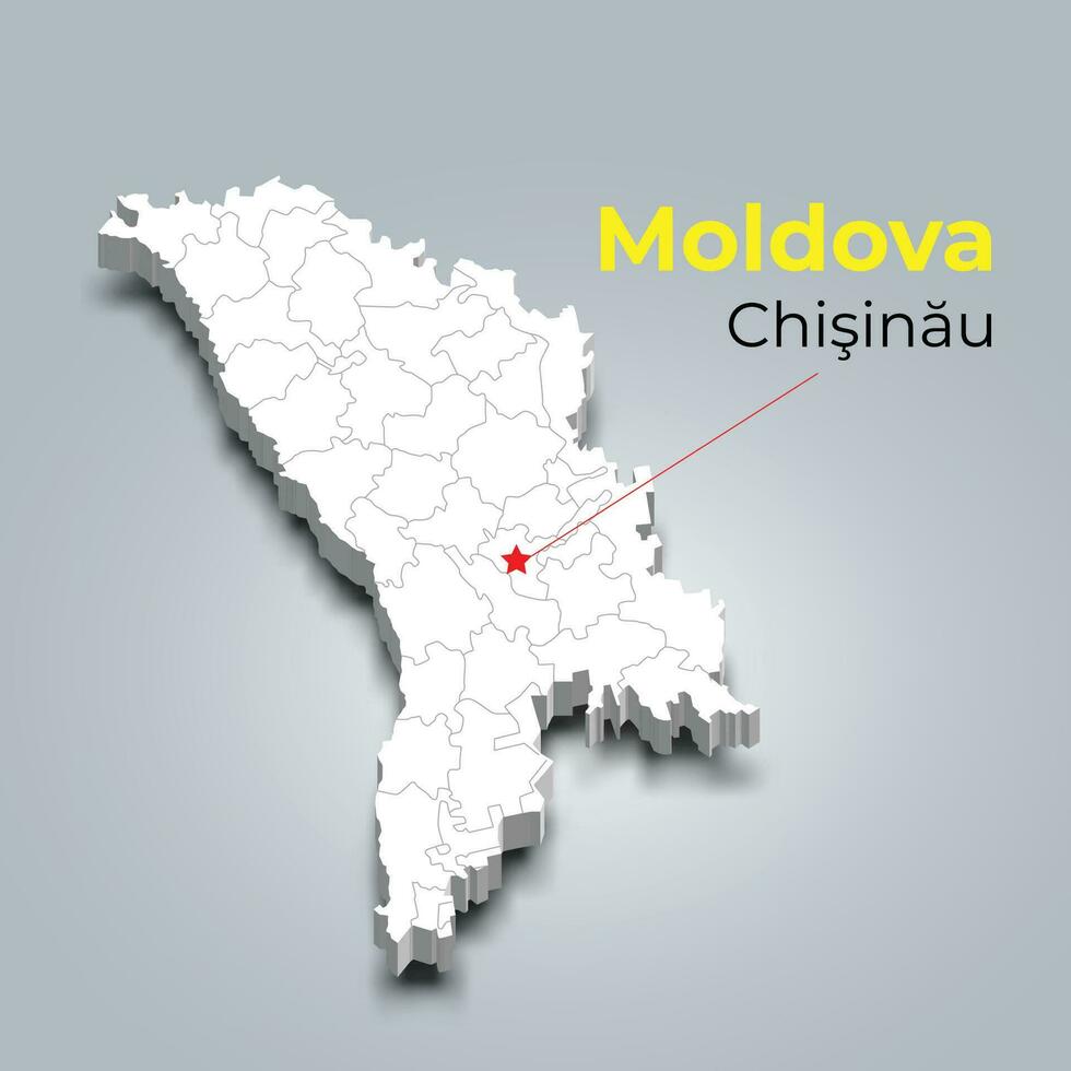 Moldavië 3d kaart met borders van Regio's en haar hoofdstad vector