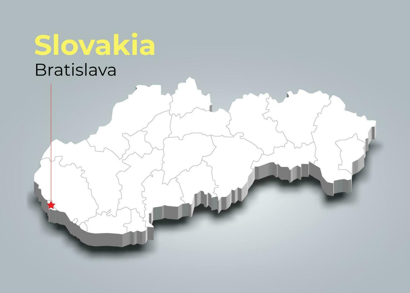 Slowakije 3d kaart met borders van Regio's en haar hoofdstad vector
