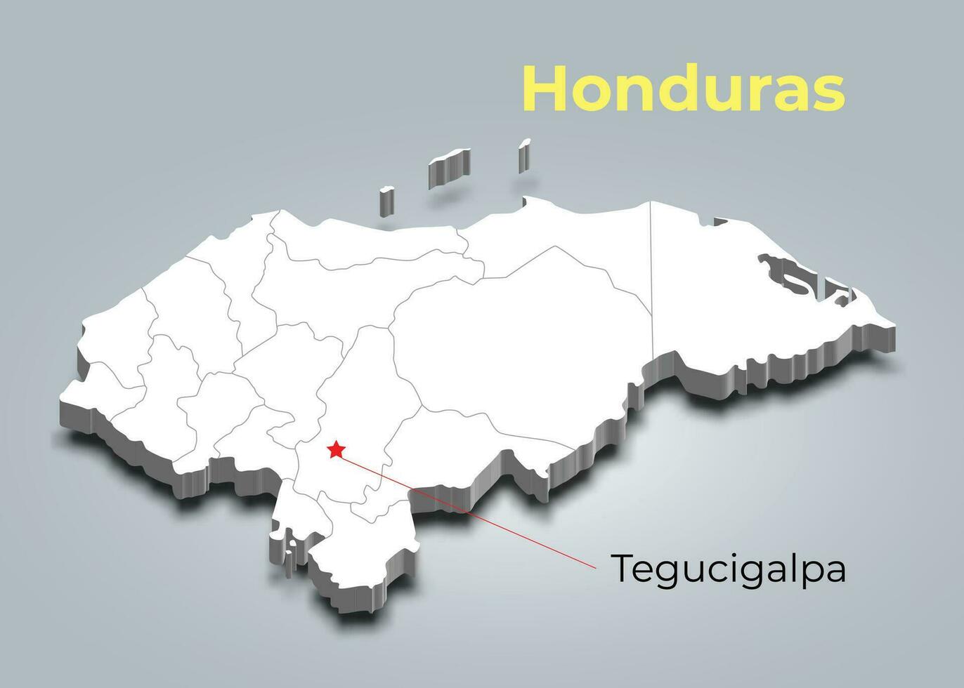 Honduras 3d kaart met borders van Regio's en haar hoofdstad vector