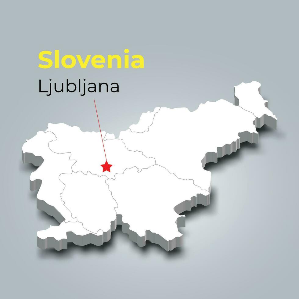 Slovenië 3d kaart met borders van Regio's en haar hoofdstad vector