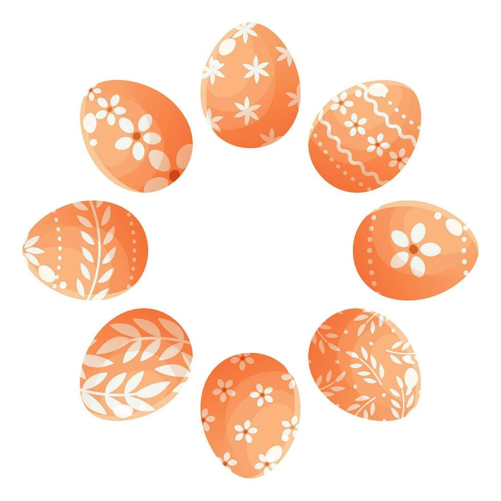 ronde ornament, krans van geschilderd Pasen eieren. ronde kader met leeg ruimte voor tekst. samenstelling Aan wit achtergrond voor groet kaarten, affiches, spandoeken, uitnodigingen en sociaal media berichten vector