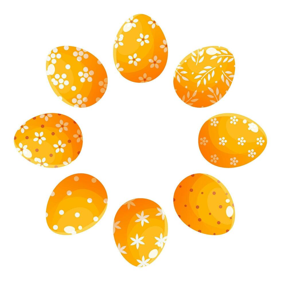 ronde ornament, krans van geschilderd geel Pasen eieren. ronde kader met leeg ruimte voor tekst. samenstelling Aan wit achtergrond voor groet kaarten, affiches, spandoeken, uitnodigingen en sociaal media berichten vector