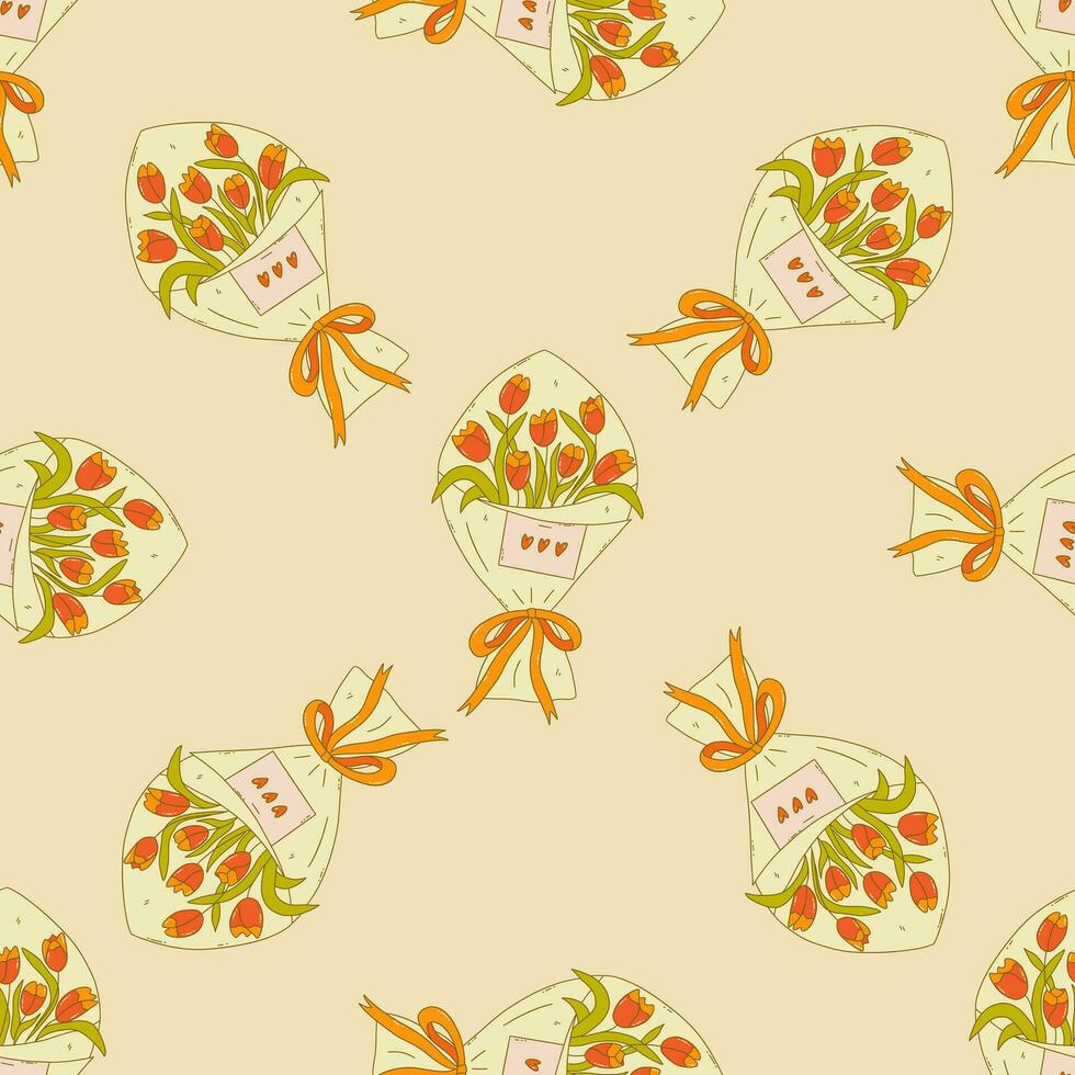 naadloos patroon. boeket van oranje tulpen. vector