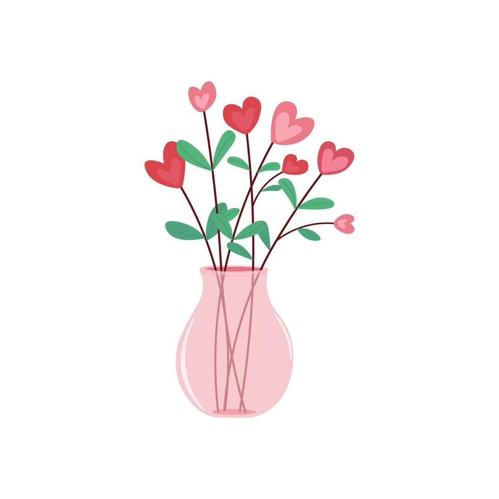 hart vorm bloemen in een vaas vlak vector illustratie geïsoleerd Aan wit achtergrond. element voor Valentijnsdag dag concept. doodles klem kunst in tekenfilm stijl. gelukkig Valentijnsdag dag.