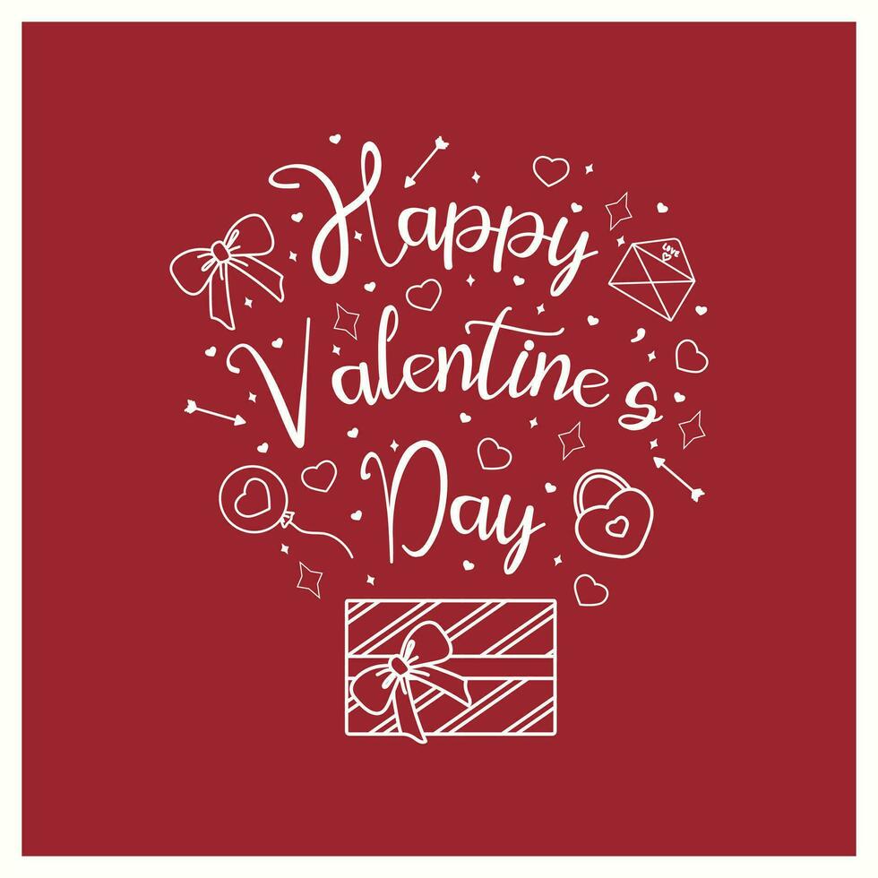 Valentijnsdag dag groet kaart met harten, enveloppen, ballonnen en sloten vector