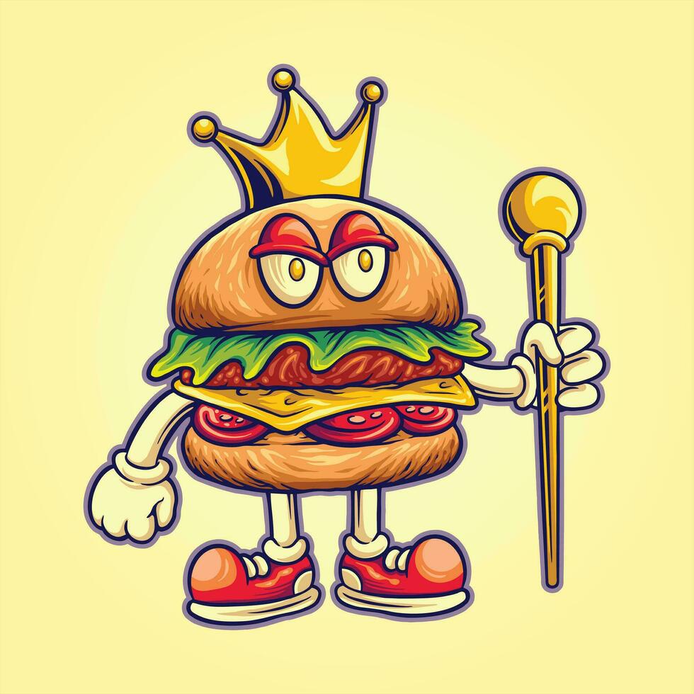 funky kroon heerlijk hamburger vector illustraties voor uw werk logo, handelswaar t-shirt, stickers en etiket ontwerpen, poster, groet kaarten reclame bedrijf bedrijf of merken.