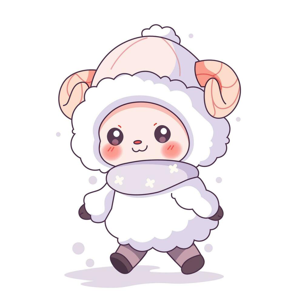 schattig kawaii schapen in winter kleren. vector