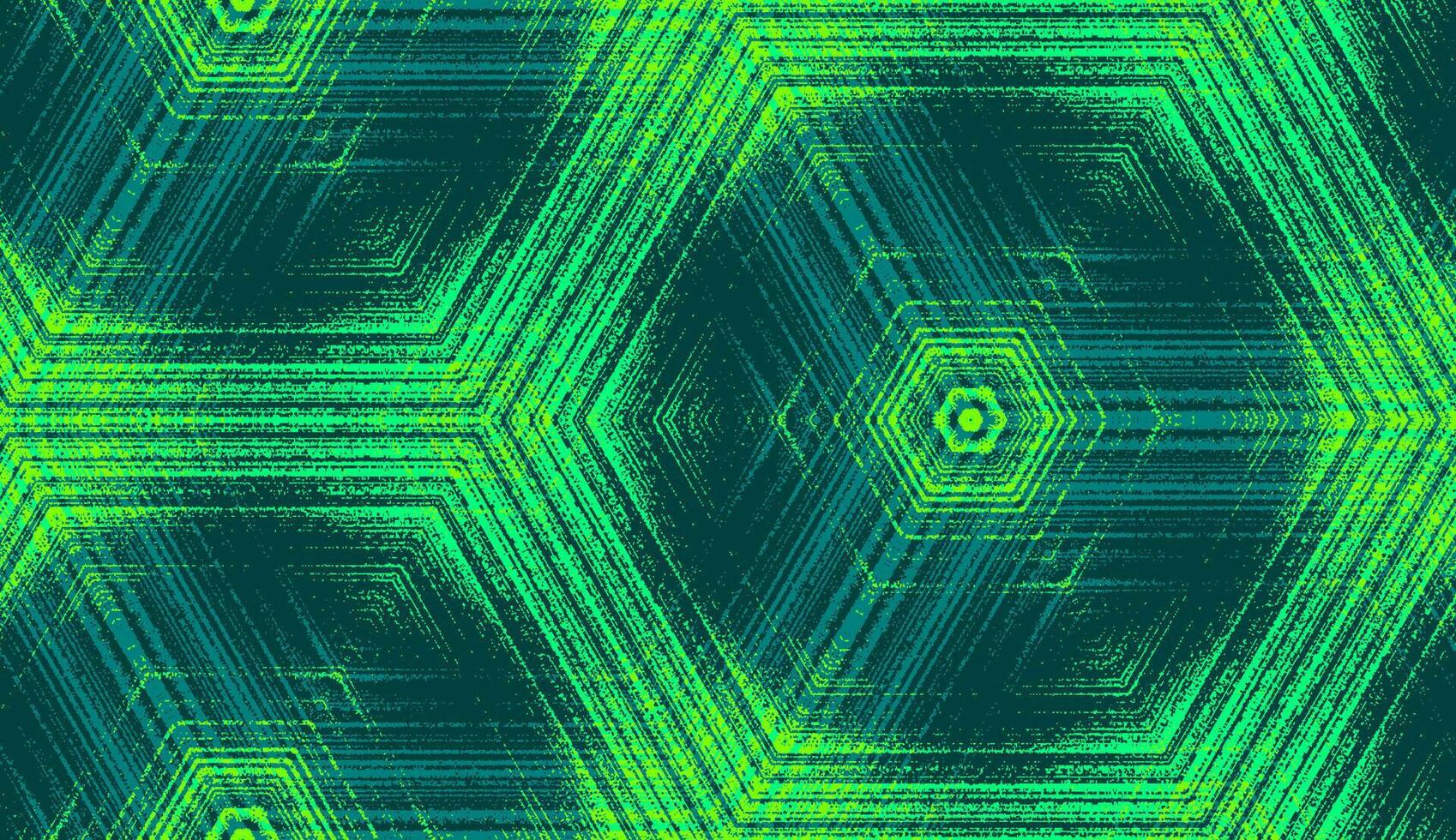 symmetrisch abstract meetkundig ornament voor behang achtergrond ontwerp, textiel afdrukken, inpakken. naadloos zeshoek concentrisch getextureerde patroon in smaragd, blauwgroen, limoen groen kleuren. vector