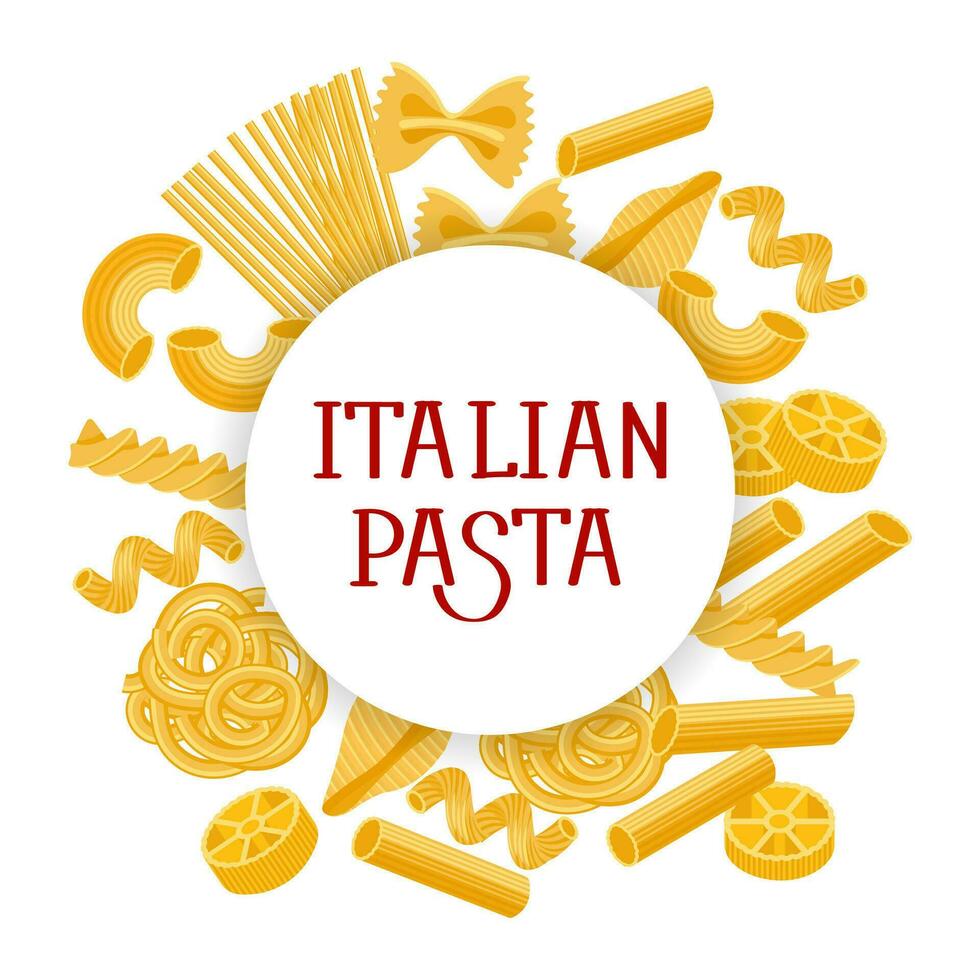 Italiaans pasta set. divers types van Italiaans pasta. Italiaans keuken, banier, restaurant menu. vector