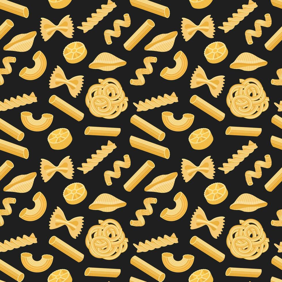 naadloos patroon met verschillend types van Italiaans pasta. voedsel achtergrond, restaurant menu. vector