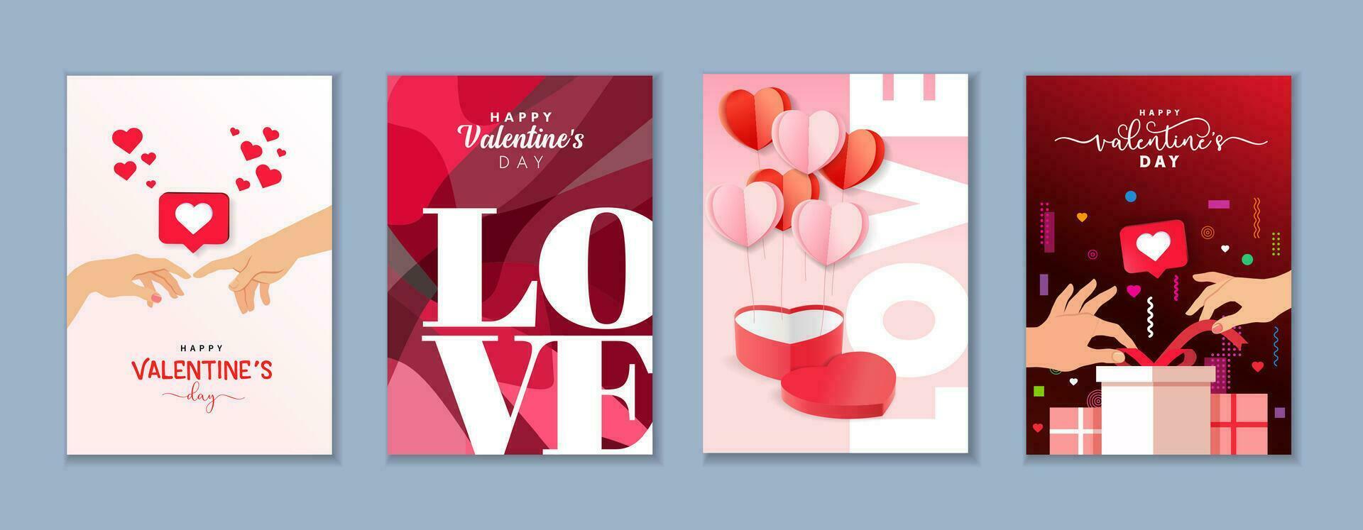 Valentijnsdag dag groet kaarten set. creatief ontwerp. vector