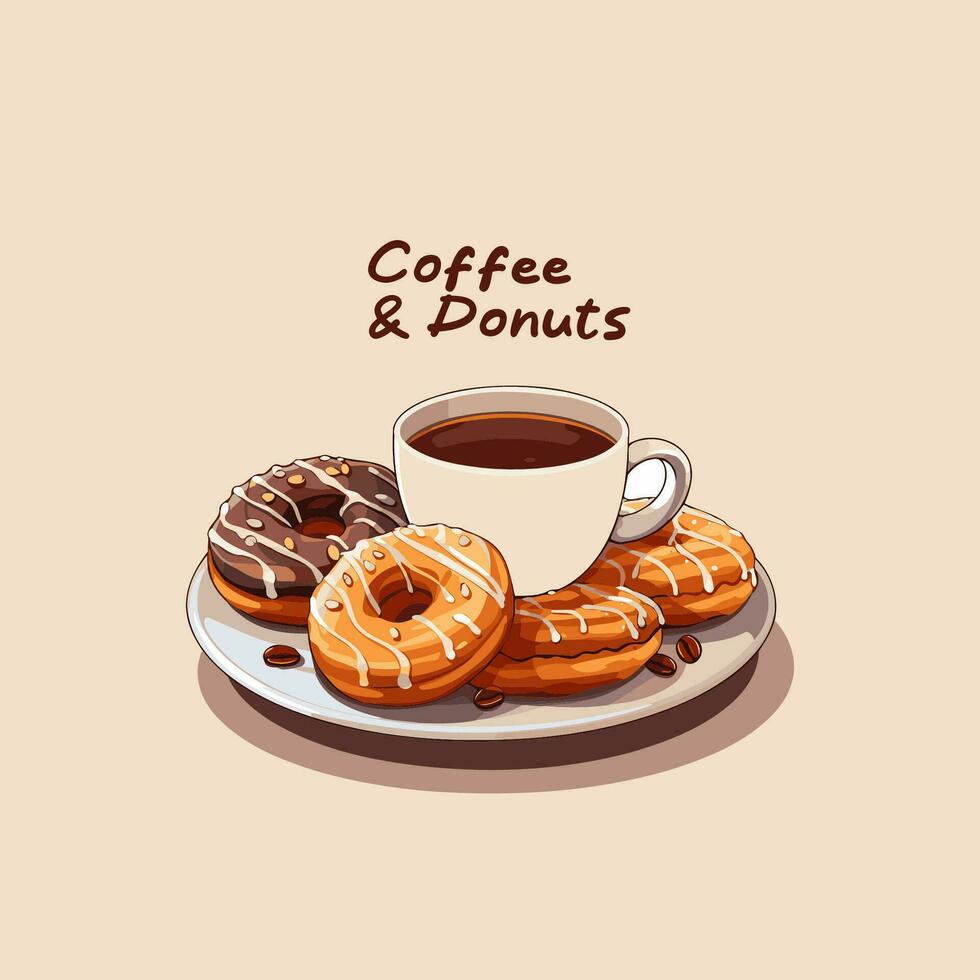 koffie en donuts. vector illustratie van koffie en donuts.