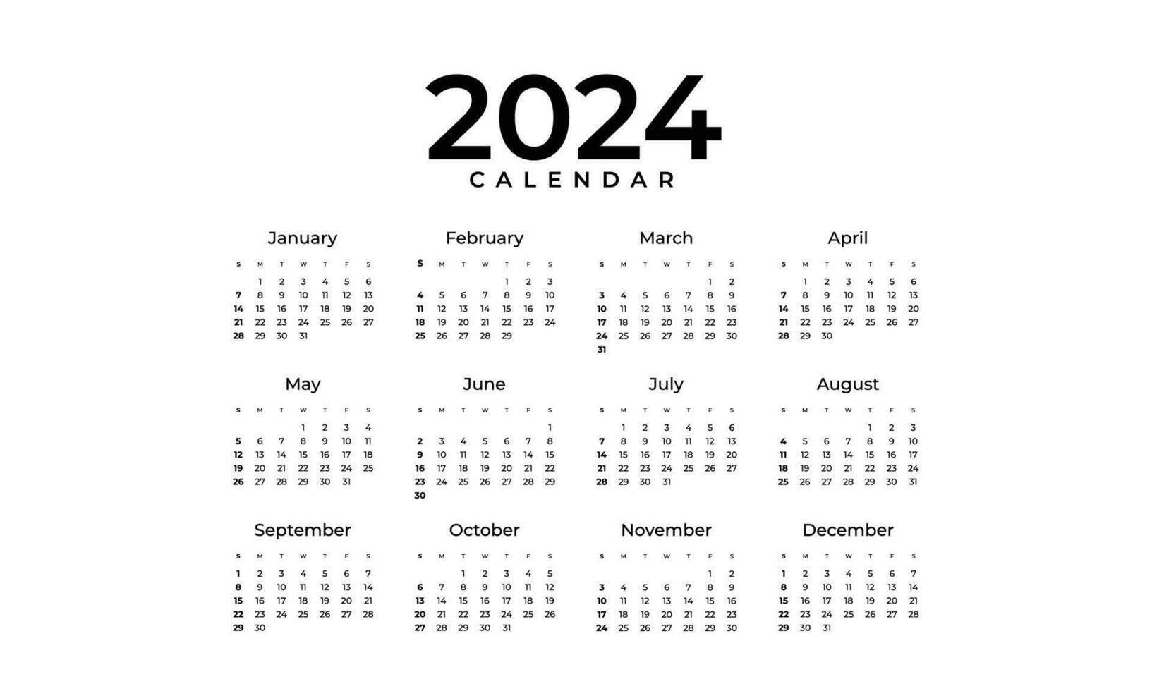 vector modern 2024 nieuw jaar kalender sjabloon organiseren dagelijks evenement