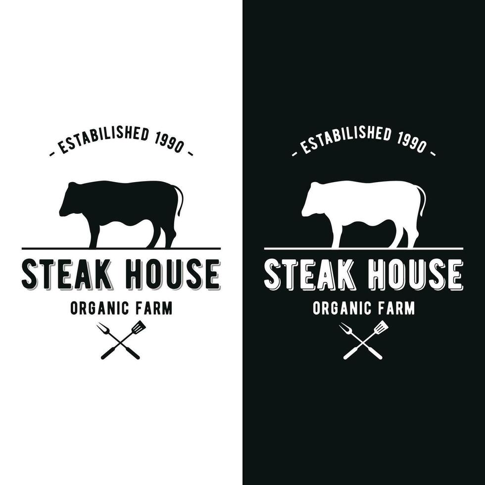 retro wijnoogst steak huis logo ontwerp. logo voor bedrijf, restaurant, label, kenteken. met kwaliteit vlees. vector