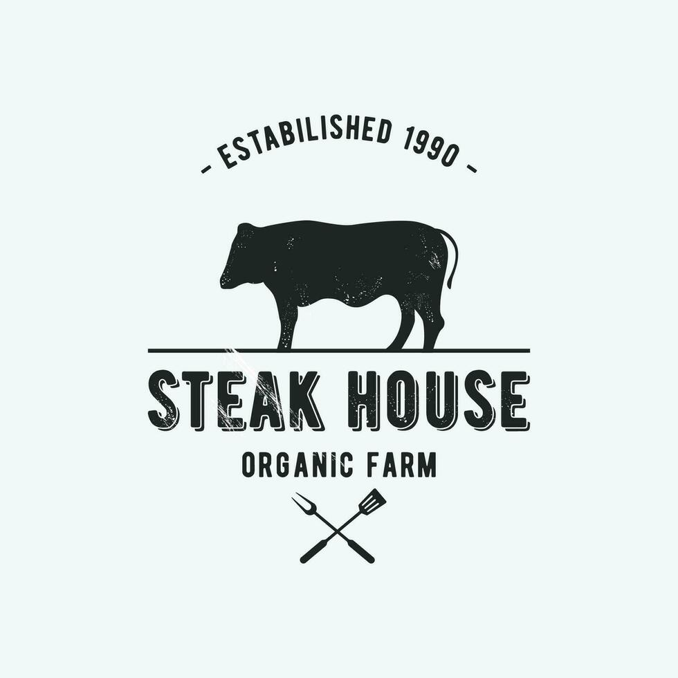 retro wijnoogst steak huis logo ontwerp. logo voor bedrijf, restaurant, label, kenteken. met kwaliteit vlees. vector