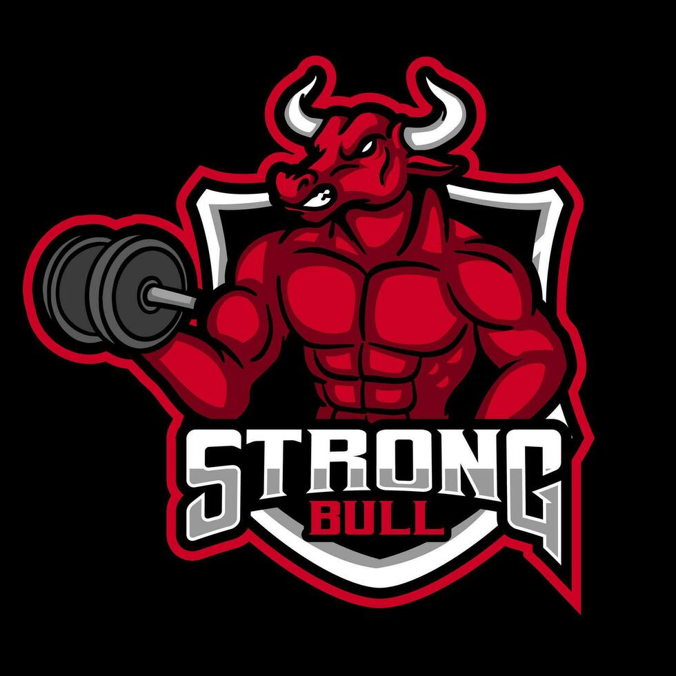 stier Sportschool logo karakter ontwerp bodybuilder poseren gespierd vector