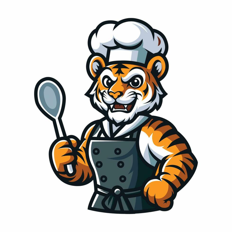 vector tekenfilm tijger vervelend chef-kok kleren. vector eps 10