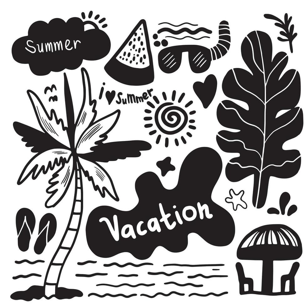 verzameling van reizen krabbels, zomer reis, vakantie elementen hand- getrokken in tekening stijl vector