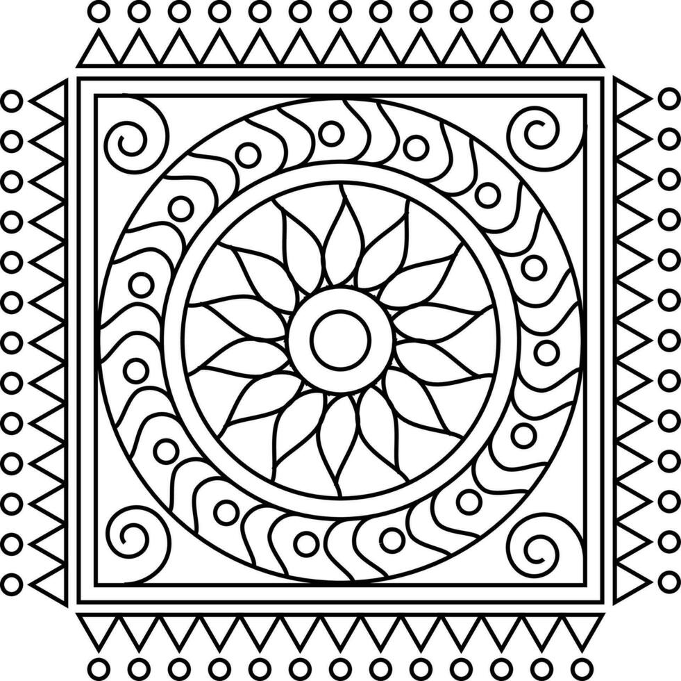 Indiase traditionele en culturele rangoli, alpona, kolam of paisley vector lijntekeningen. bengaalse kunst india. voor textieldruk, logo, behang