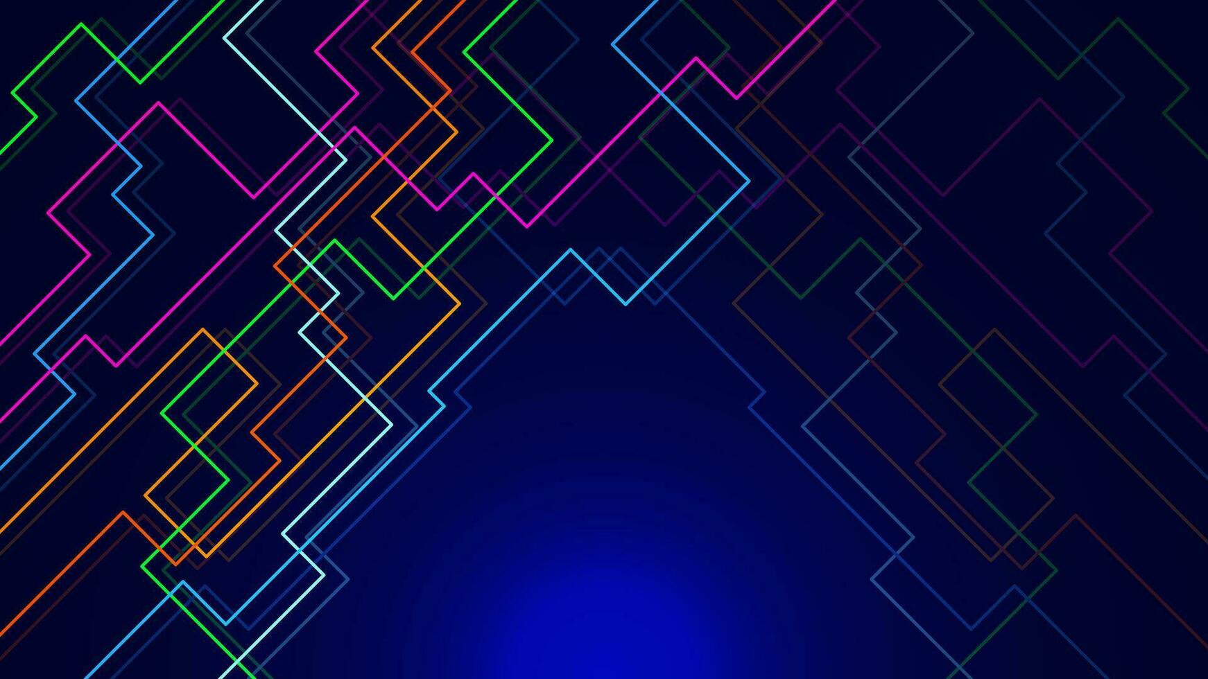 abstract kleurrijk meetkundig lijnen Aan donker blauw achtergrond. modern technologie en elektronisch bord concept ontwerp. vector illustratie.