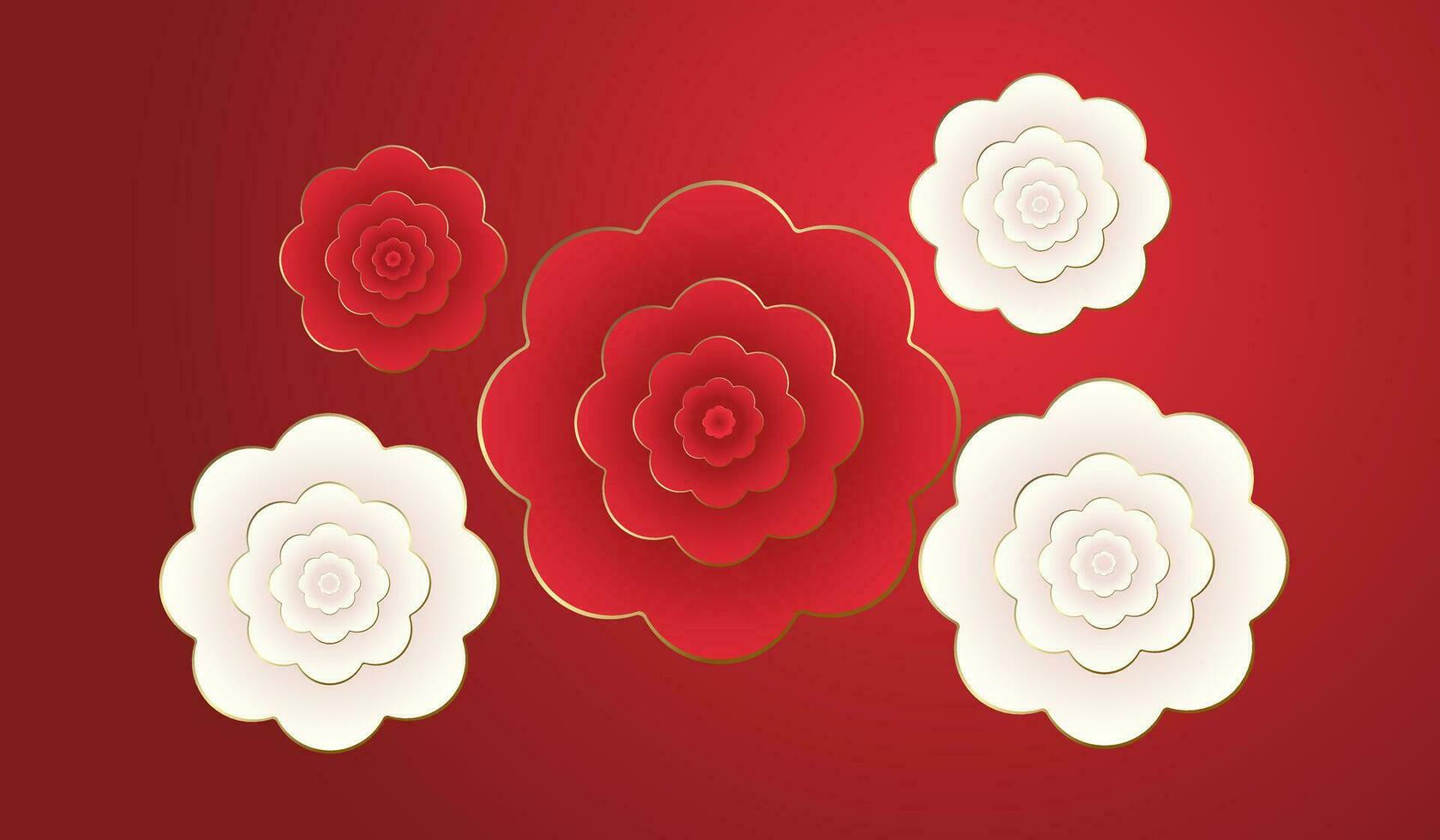 gelukkig Chinese nieuw jaar, Chinese bloemen Aan rood banier, jaar van de draak banier sjabloon ontwerp met bloemen vector