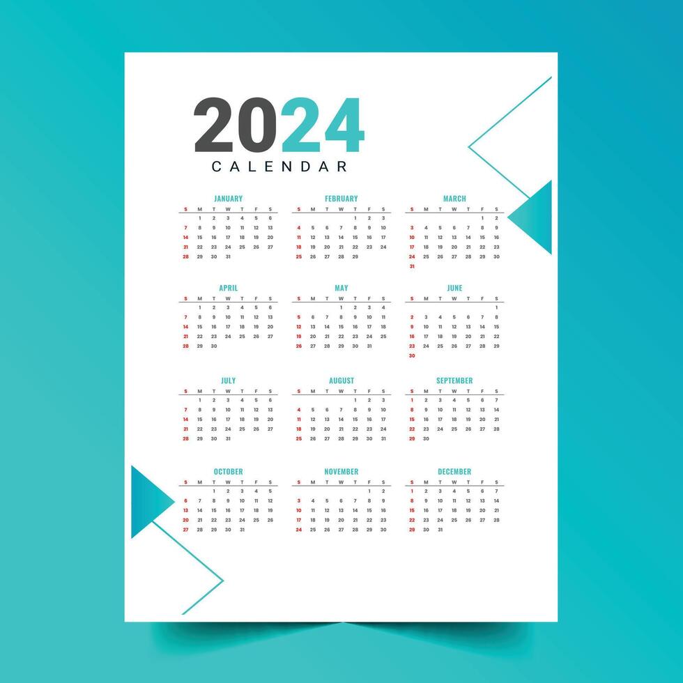 elegant 2024 nieuw jaar maandelijks kalender sjabloon voor kantoor bureau of muur vector