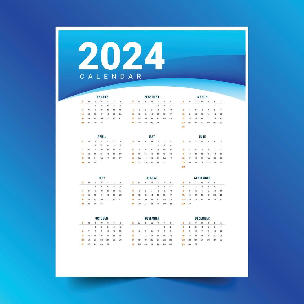 oog vangen 2024 jaar- muur kalender lay-out voor werkruimte vector