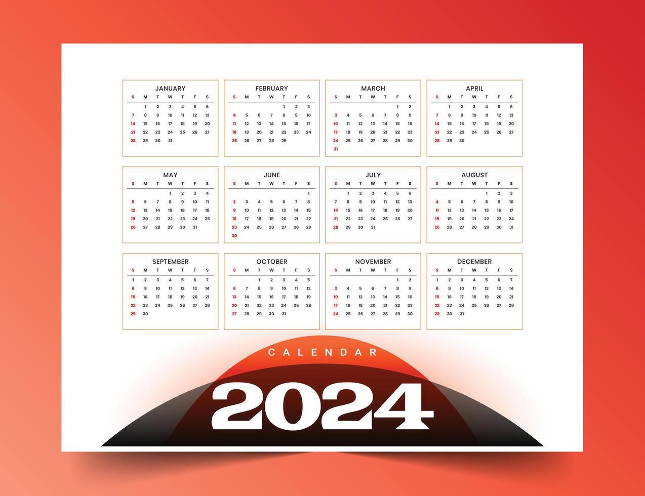 2024 nieuw jaar afdrukbare kalender sjabloon beheren evenementen vector