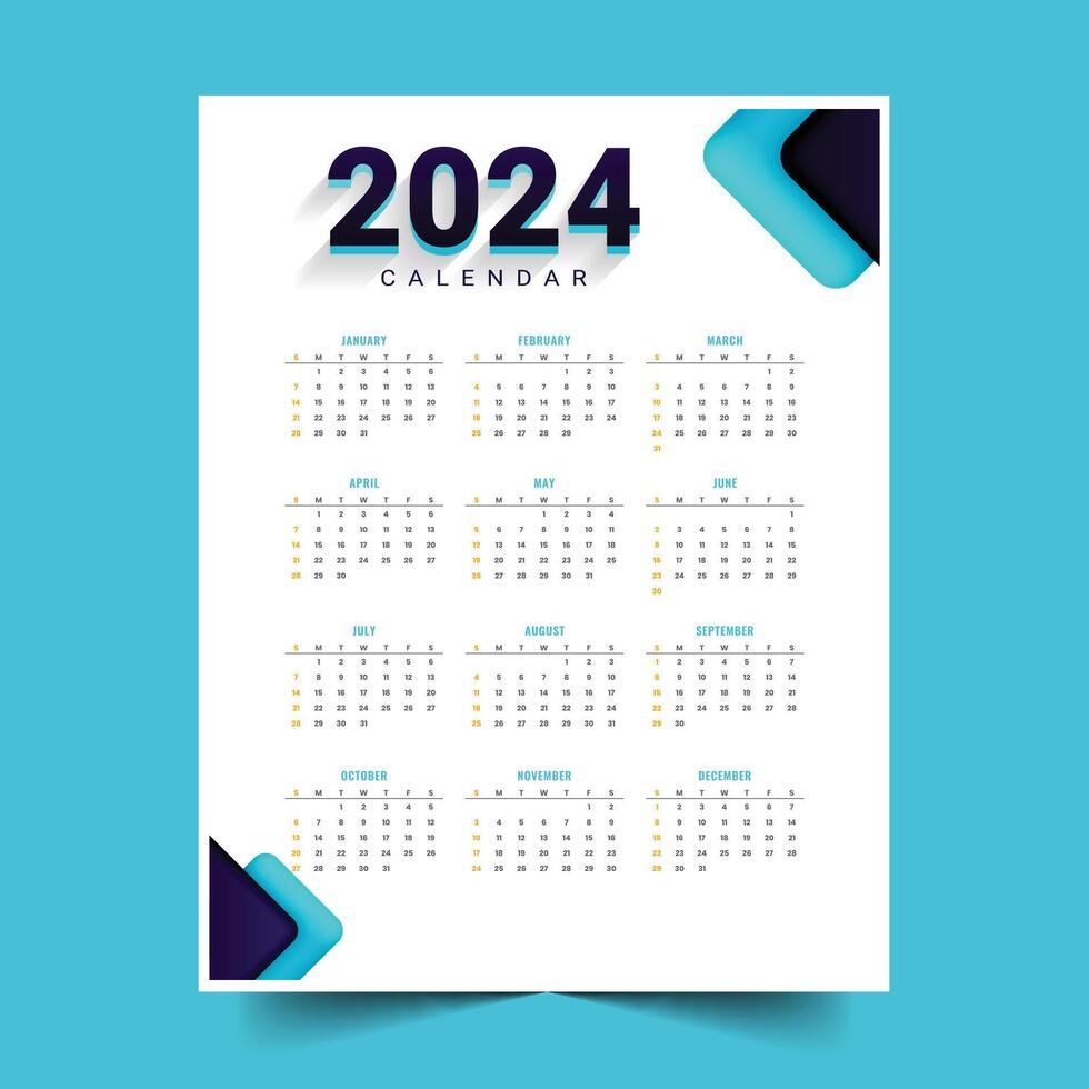 2024 Engels jaar- kalender lay-out voor bedrijf bureau of muur vector